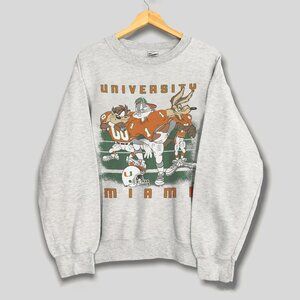 Vintage 90s University Of Miami Hurricanes Looney Tunes Football Sweatshirt